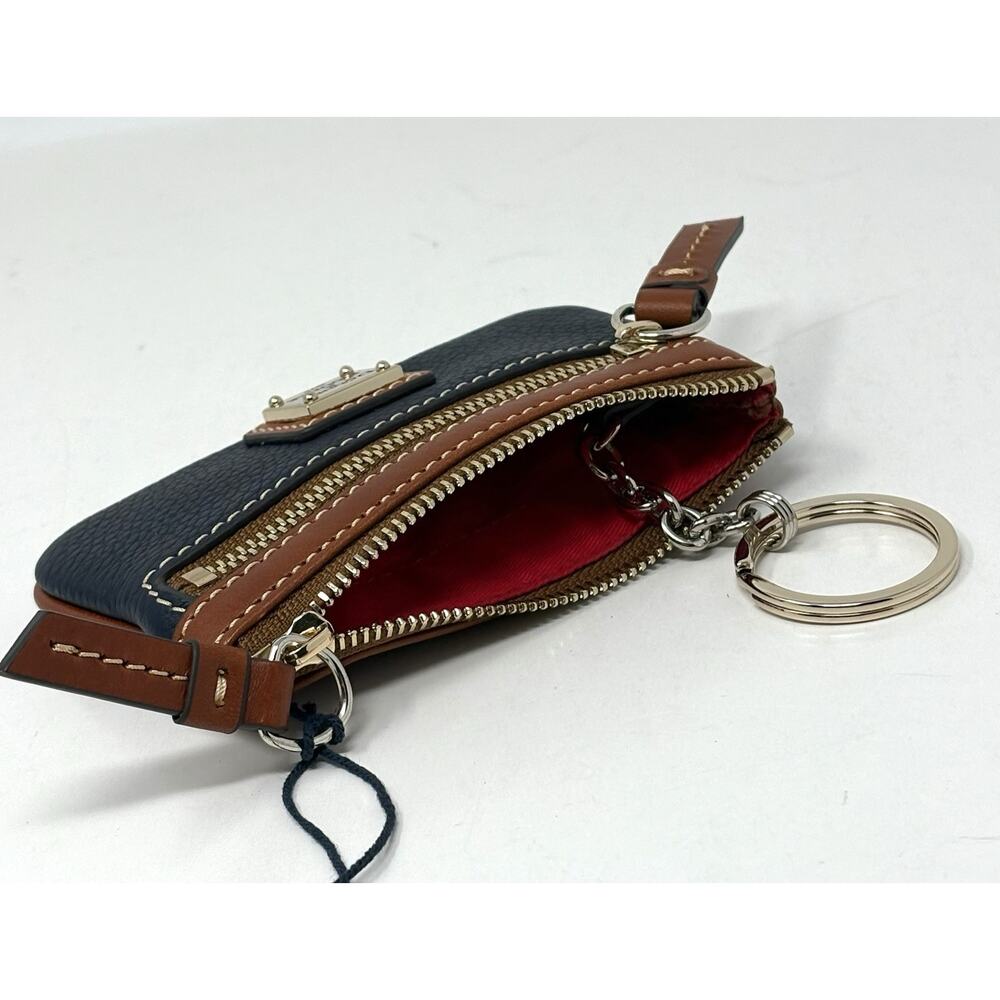 Dooney & Bourke Pebble Grain Coin Case Midnight Blue Zippered Pouch Key Ring - Picture 13 of 16